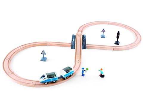 Hape Spielzeugeisenbahn E3729 - 26 Teile, BRIO kompatibel, inkl. Zug, Tunnel, Figuren
