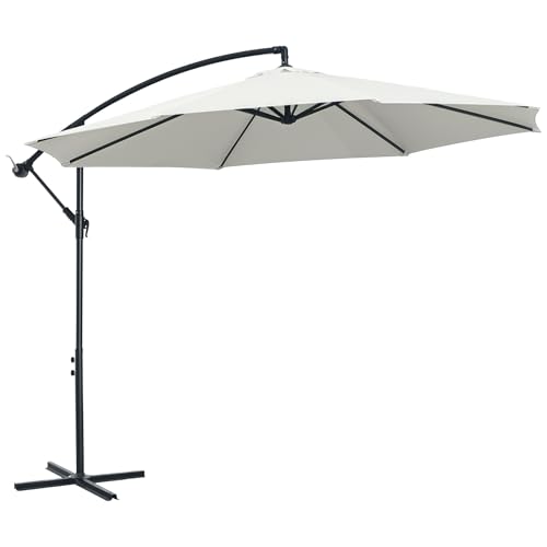 outsunny ampelschirm 300 cm neigbar mit uv-schutz und kurbel für garten terrasse balkon cremeweiß