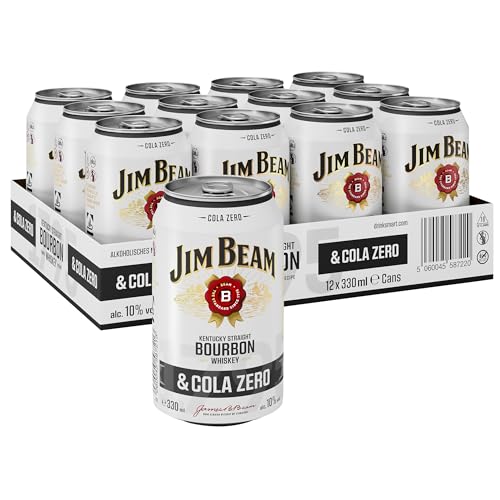 jim beam bourbon cola zero 10% vol, 12 x 330ml, kentucky straight bourbon whiskey