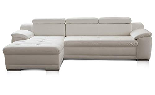 cavadore ecksofa aniamo kunstleder weiß mit longchair links, 270 x 80 x 165 cm