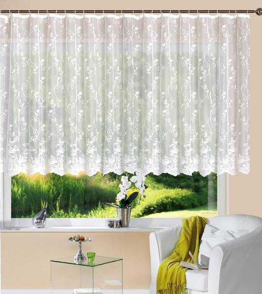 Gardine Jacquard Weiß Blumenmuster 145x300 cm Transparent Kräuselband Vorhang