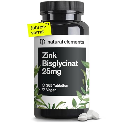 zink 25mg tabletten 365 stk, gut verträgliches zinkbisglycinat, vegan, laborgeprüft