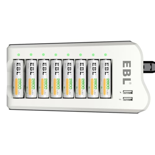 ebl akku ladegerät aa akku 2800mAh 8 stück, 2-USB port, für ni-mh und usb geräte