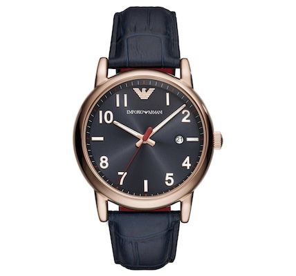 emporio armani herrenuhr rosgold blau 43mm lederarmband 2-zeiger datum