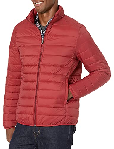 amazon essentials pufferjacke herren verstaubar leicht wasserabweisend ziegelrot xl