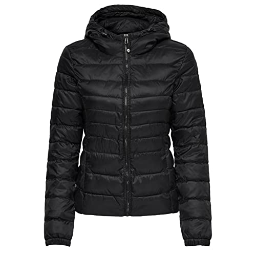 only steppjacke damen mit kapuze und reißverschluss, herbst frühling, schwarz, xl