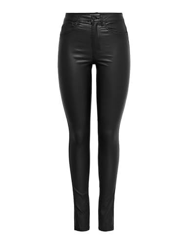 only damen pu kunstleder hosen high waist stretch biker jeans schwarz, größe m/34l