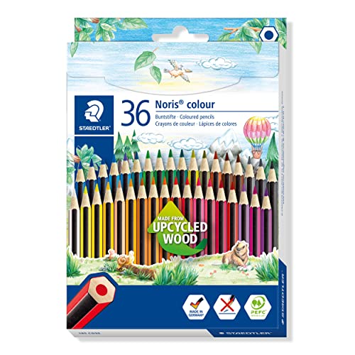 buntstifte STAEDTLER noris colour, 36 farbstifte aus upcycled wood, sechskant, bruchfest