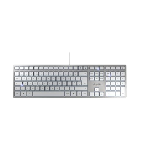 cherry kc 6000 slim tastatur ultraflach uk-layout kabelgebunden leise tasten silber