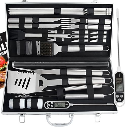 grill set 28pcs mit grillmatte und grillbesteck, aluminium koffer für männer