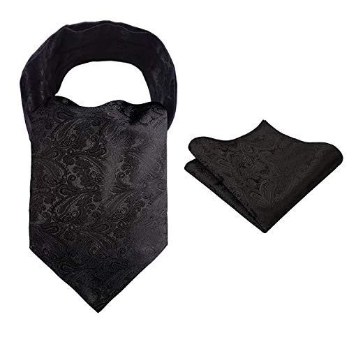 herren cravat und taschentuch set schwarz, alizeal modern paisley, one size