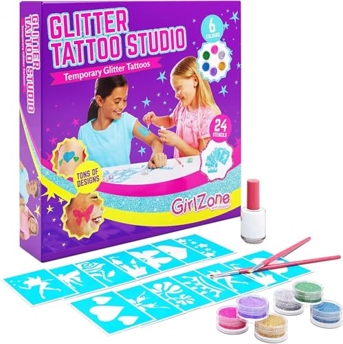 glitzer tattoo set für kinder - girlzone geschenke für mädchen, 33 teile temporäre tattoos