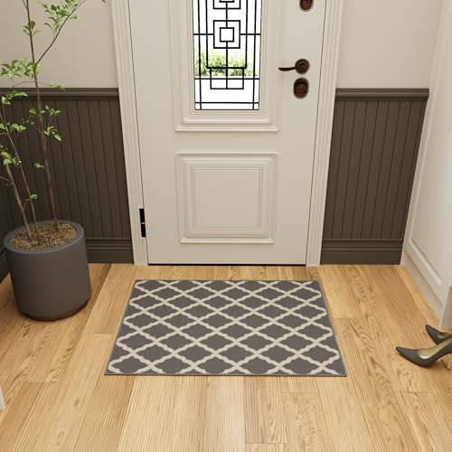 ottomanson teppich glamour-kollektion gummirückseite gitter-design grau 67 cm x 90 cm