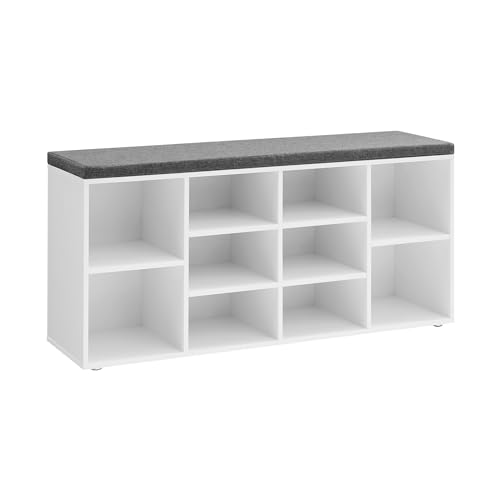 vasagle schuhbank mit sitzfläche, schuhregal mit 10 fächern, 30 x 104 x 48 cm, weiß-grau
