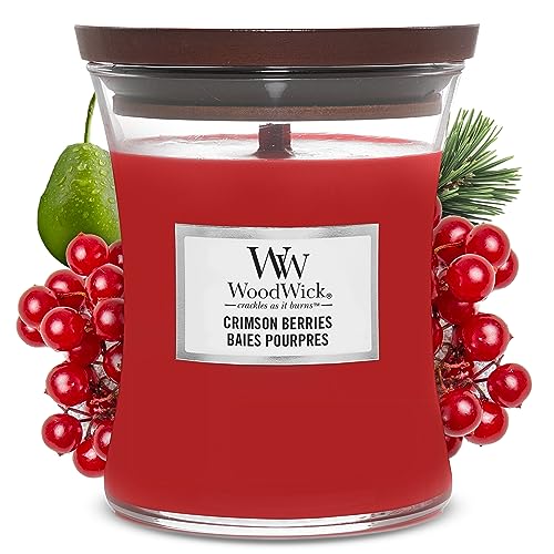 woodwick duftkerze crimson berries im sanduhrglas mit knisterndem docht, 60 stunden