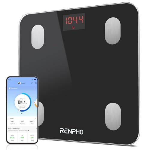 renpho personenwaage digital mit app 180 kg, bluetooth körperfettwaage schwarz