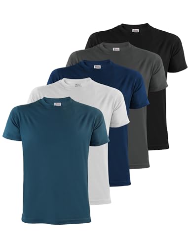 alpidex herren t-shirts 5er set rundhals einfarbig größen s bis 5xl, farbe water