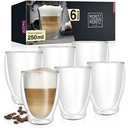cappuccino gläser 6 x 250 ml doppelwandig spülmaschinengeeignet moritz & moritz