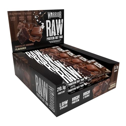 warrior raw protein riegel flapjack schoko-brownie 12 x 75 g, zuckerarm, ballaststoffreich, energiereich