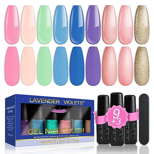 lavender violets gel-nagellack-set 12 farben matt-no wipe top coat pastell shellac 9+3