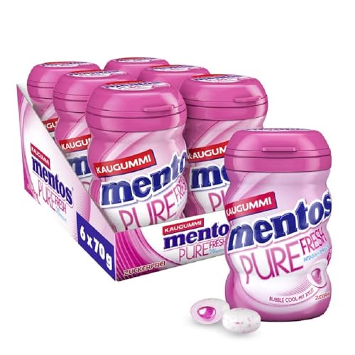 Entdecken Sie Mentos Kaugummi Pure Fresh Bubble Cool: 6 Boxen zarter, zuckerfreier Kaugummis mit fruchtigem Geschmack und erfrischender Fllung. Ideal fr ein x-frisches Geschmackserlebnis!