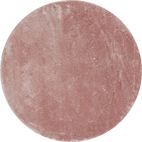 andiamo teppich rund 120 cm rosa, kunstfell, flauschiger bettvorleger schlafzimmer, fellteppich wohnzimmer