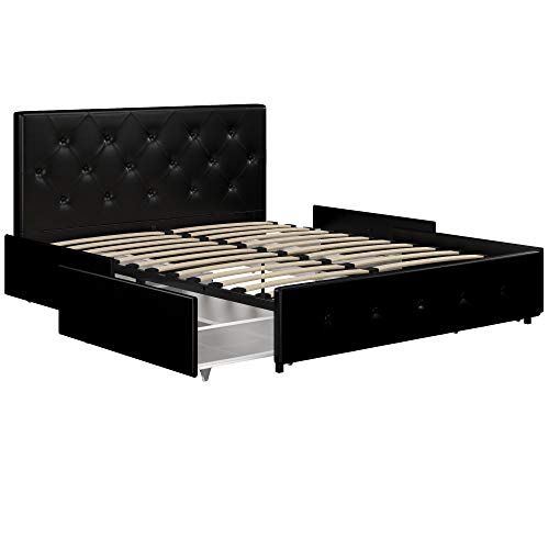 dhp dakota king size bett mit stauraum in schwarz, pu leder