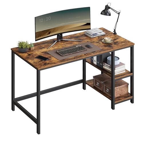 Produktbild: vasagle schreibtisch mit 2 ablagen, computertisch im industrie-design, vintagebraun-schwarz
