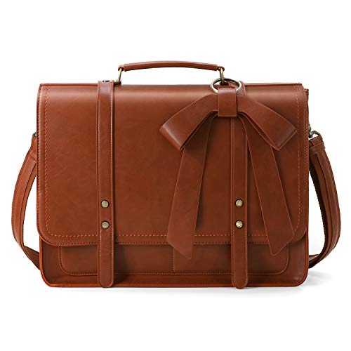ecousi aktentasche damen laptoptasche 15,6 zoll leder umhängetasche braun vintage