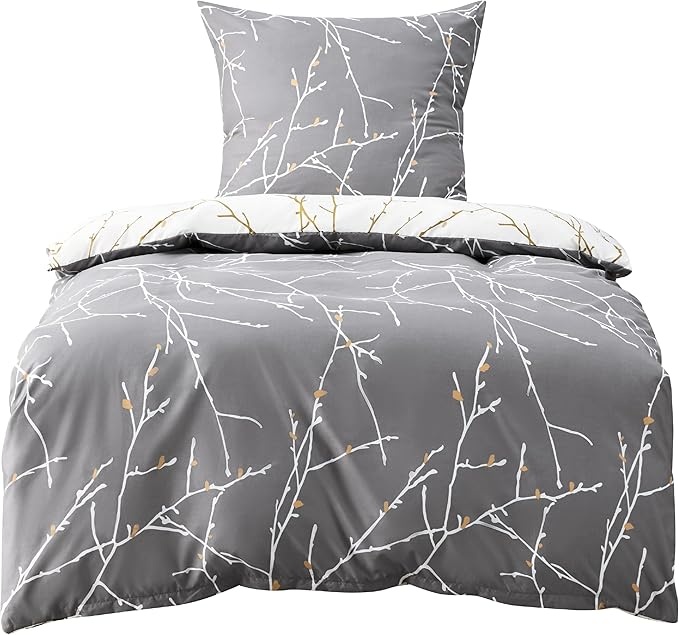 BEDSURE Bettwäsche 135x200 grau, 2-teiliges Set mit Kissenbezug 80x80 cm, ÖKO-TEX