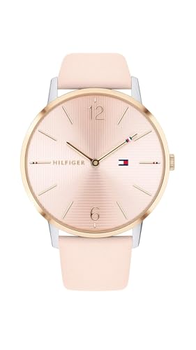 tommy hilfiger damen analog uhr 41mm quarzwerk rosa lederarmband 3atm wasserfest 1781973