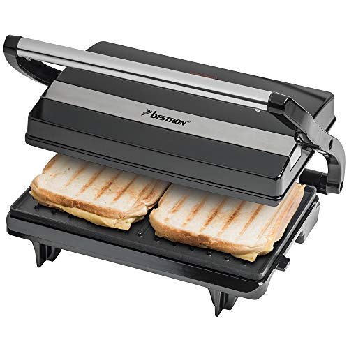 Bestron elektrischer Kontaktgrill 700 Watt, Sandwichmaker mit Cool-Touch-Handgriff, Antihaft, Schwarz, 22,5 x 14 cm