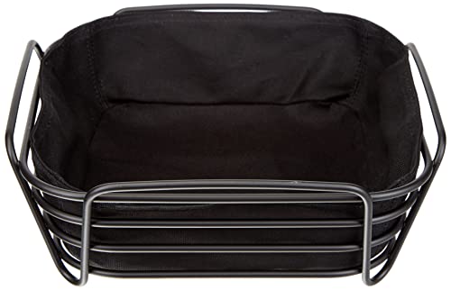 Produktbild: Brotkorb L aus pulverbeschichtetem Stahl schwarz mit Baumwoll-Stofftasche, 63872