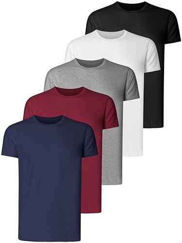 teesmen t shirt herren baumwolle basic kurzarm sport atmungsaktiv 5er pack unifarben M
