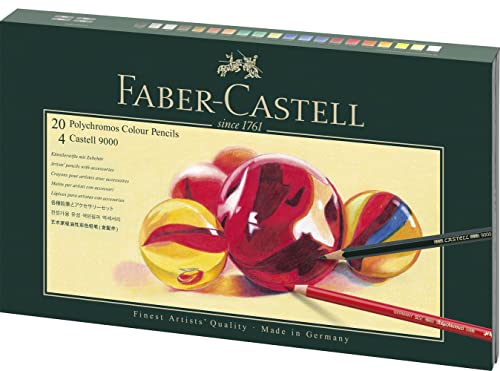 FABER-CASTELL 210051 Mixed Media Set, 20 Polychromos Stifte mit Zubehör