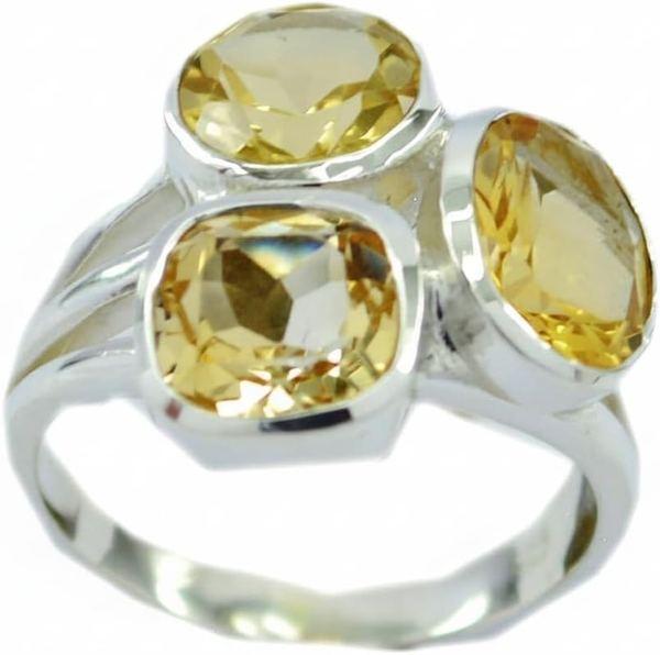 Natürlicher Citrin Ring Sterling Silber Handgemacht Gemischte Edelsteine Größe H-Z