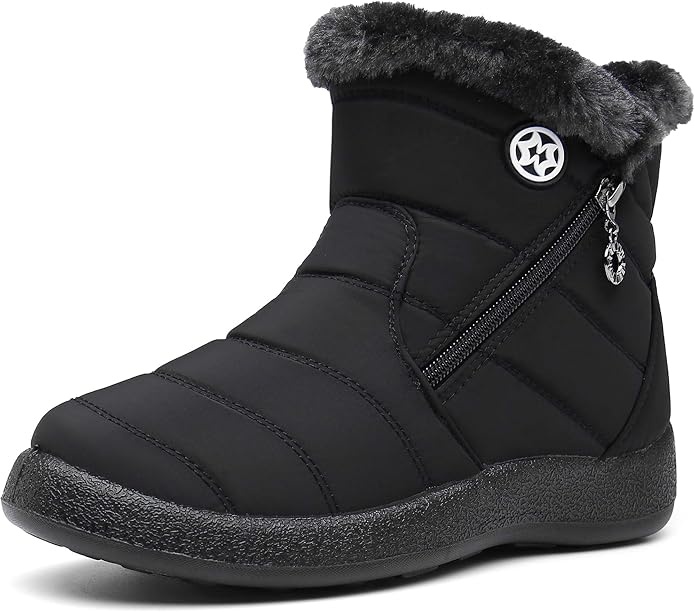 Produktbild: Damen Winterstiefel Wasserdicht Warm gefüttert Kurzschaft Boots Schwarz 42