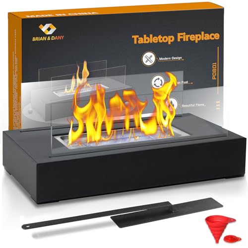 tischkamin bio ethanol von brian & dany, tragbar mit löschhilfe und trichter