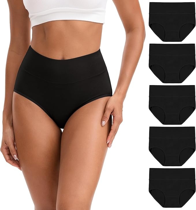 Produktbild: High Waist Unterhosen Damen Schwarz Baumwolle Postpartum 5er Set (XL)