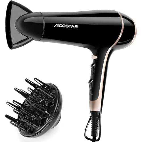 haartrockner 2400w von aigostar, ionentechnologie, 3 temperaturen, 2 geschwindigkeiten, schwarz