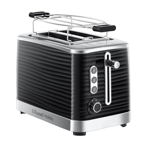 Russell Hobbs Toaster für 2 Scheiben, Inspire Schwarz, 6 Bräunungsstufen, extra breite Toastschlitze, inkl. Brötchenaufsatz