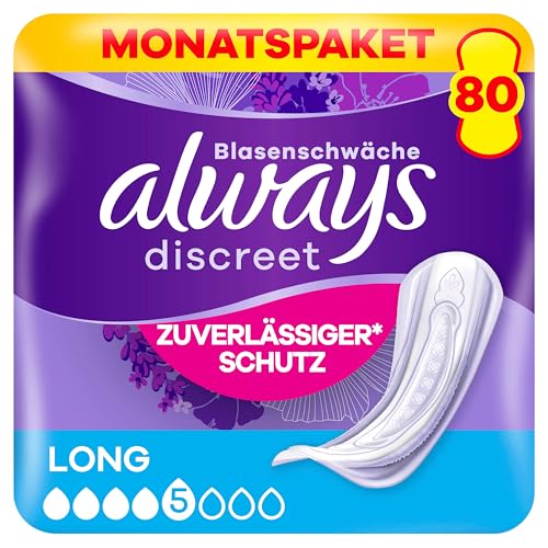 always discreet inkontinenzeinlagen long, 80 binden, hoher schutz, geruchsneutralisierend