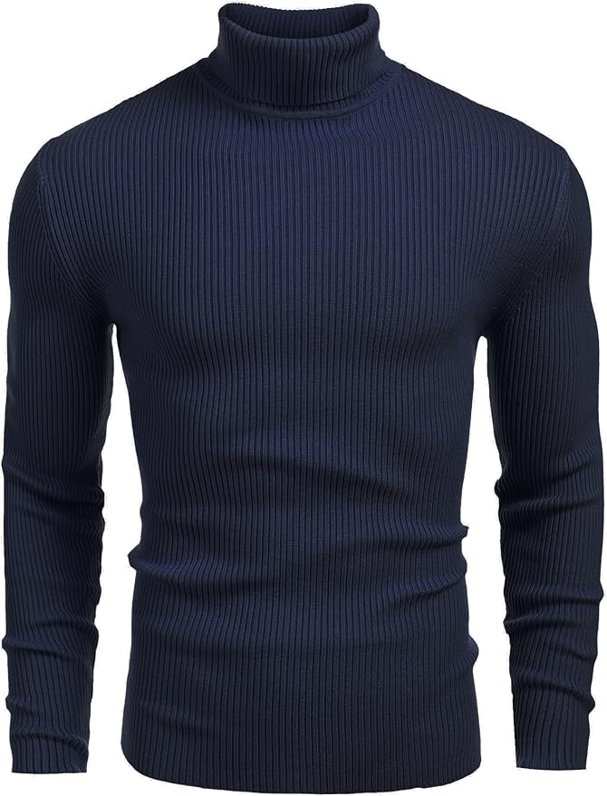 COOFANDY Herren Pullover Langarm Slim Fit Basic Feinstrick Königsblau L