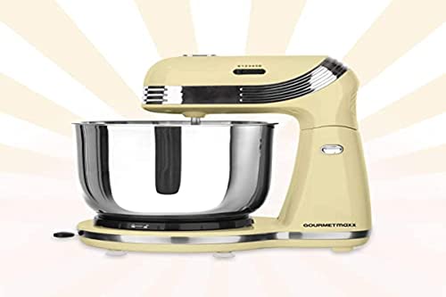 gourmetmaxx küchenmaschine edelstahl retro vanille multifunktions-mixer 250 watt