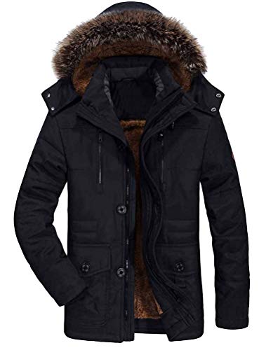 ftcayanz herren winterjacke parka mit kunstfell kapuze gefütterte steppjacke schwarz s