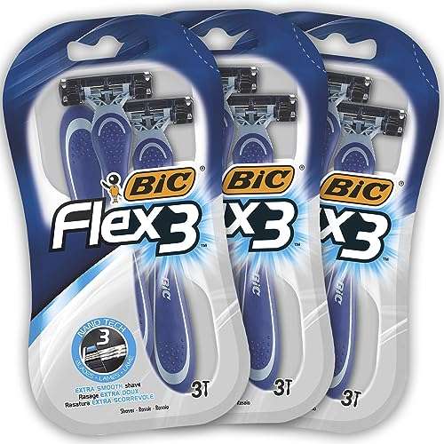 BIC Flex 3 rasierer herren, 9 einwegrasierer mit 3 klingen, aloe vera und vitamin E