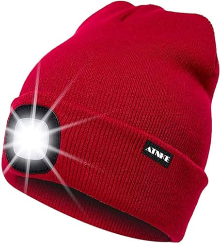 atnke led beanie mit aufladbarem usb, leuchtende mütze mit 4-led kopfleuchte