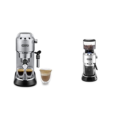 Produktbild: de'longhi dedica style espresso siebträgermaschine & kaffeemühle set silber