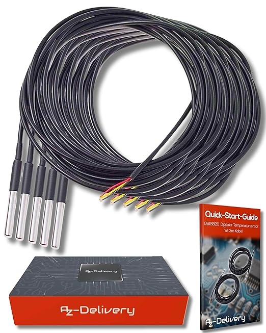 ds18b20 temperatursensor 5er set mit 3m kabel aus edelstahl von azdelivery