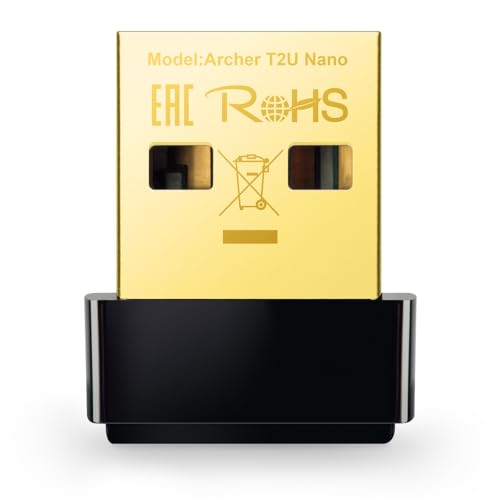 TP-Link Archer T2U Nano WLAN USB Adapter AC600, 433MBit 5GHz, 200MBit 2.4GHz, Windows & Mac Unterstützung, schwarz/gold